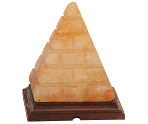 Lampada di Sale Rosa dell’Himalaya con Base in Legno - Piramide Intagliata