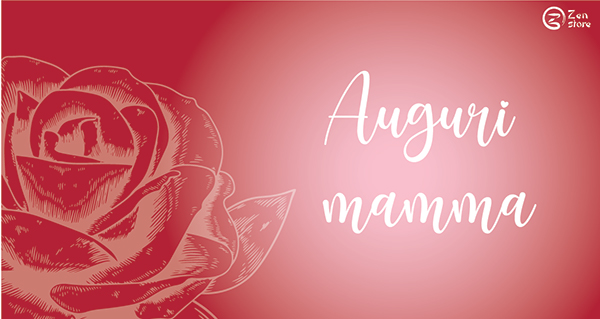 Auguri mamma, con rosa e sfondo sul rosso