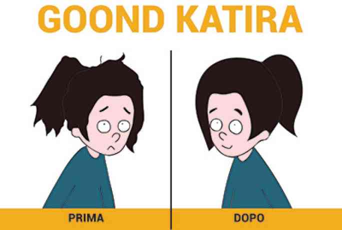 Gaia prima e dopo aver applicato il gel di goond katira sui capelli